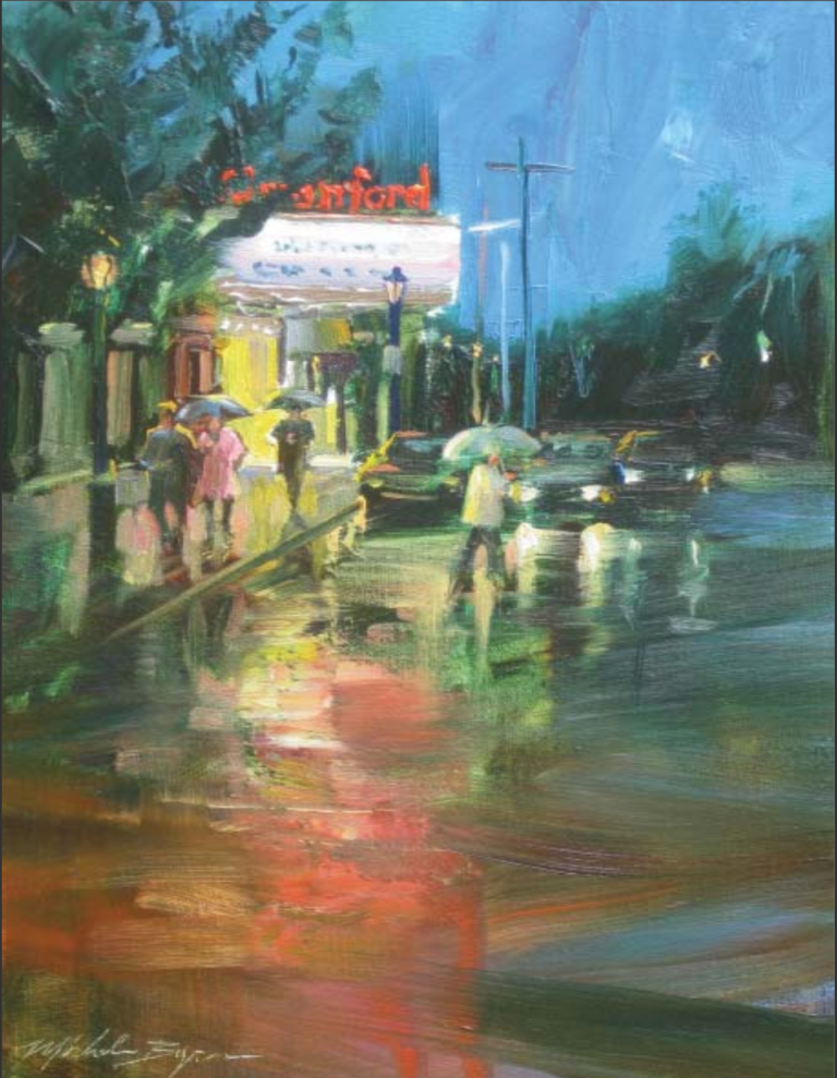 Artist Michele Byrne's painting of the Cranford Movie Theater spotlight by Sharon Steele Real Estate Cranford NJ Artist Cards Series 2017
