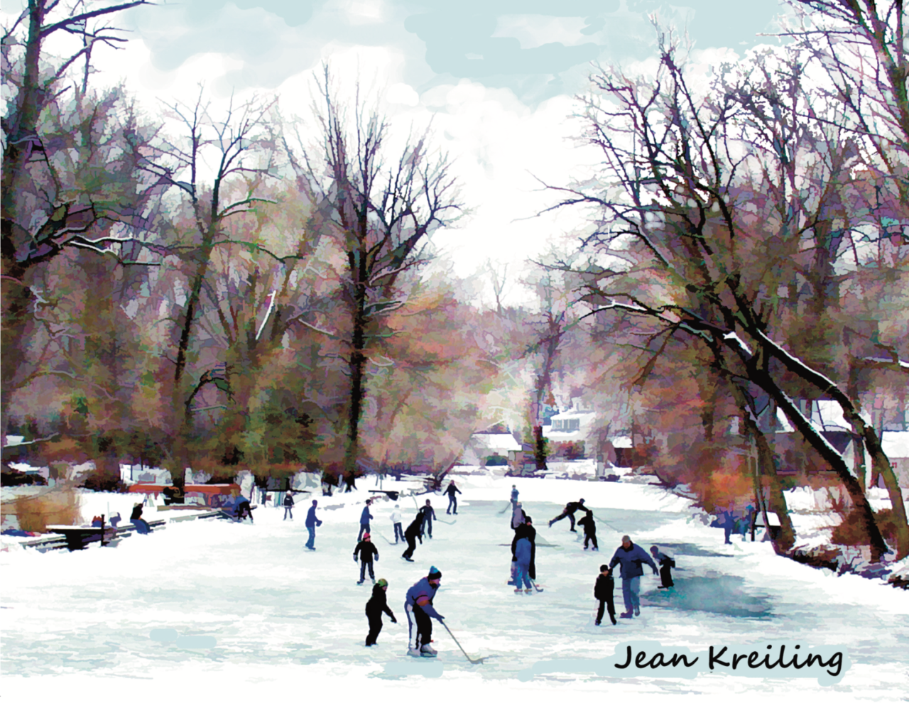 Ice Skating on the Rahway River, Cranford NJ Artist Cards Series: Artist Spotlight November 2021 Jean Kreiling